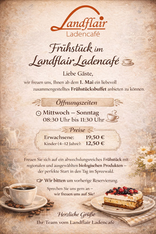 Frühstücksangebot für unsere Apartment-Gäste ab dem 1. Mai 2026